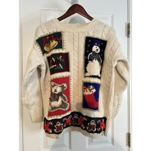 Vintage Casual Corner Limited Edition Hand Knit Christmas Sweater Large Holiday